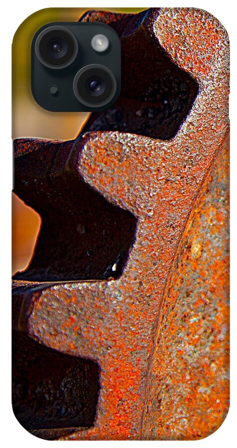 Arizona Artist Jephyr Aka Jeff Curtis Digital Photograph Photography Desert Ghost Town Gold Mining Ghost Town Rusting Relic Photographs Rusted Cog iPhone Case featuring the photograph Desert Relic by Jephyr Art