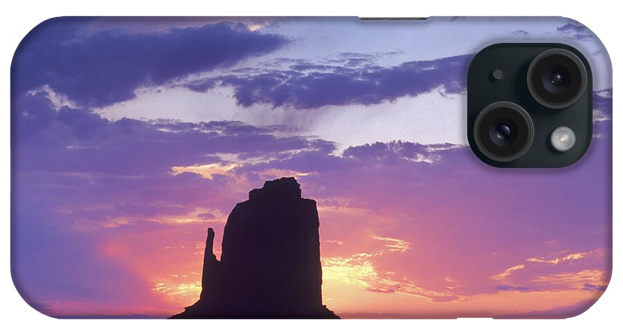 00175975 iPhone Case featuring the photograph East And West Mittens Buttes At Sunrise by Tim Fitzharris