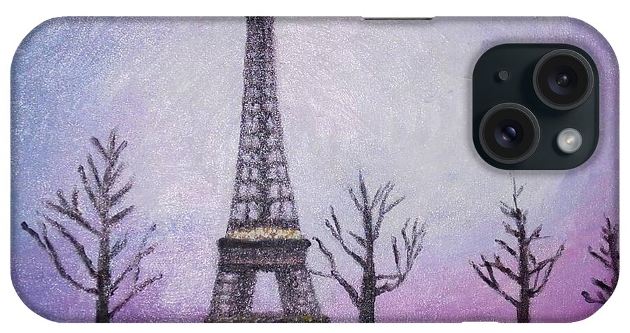 Eiffel Tower iPhone Case featuring the painting Eiffel at Night by Laurie Morgan