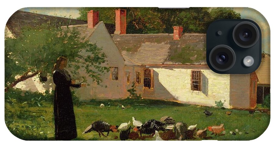 Farmhouse iPhone Case featuring the painting Farmyard Scene by Winslow Homer