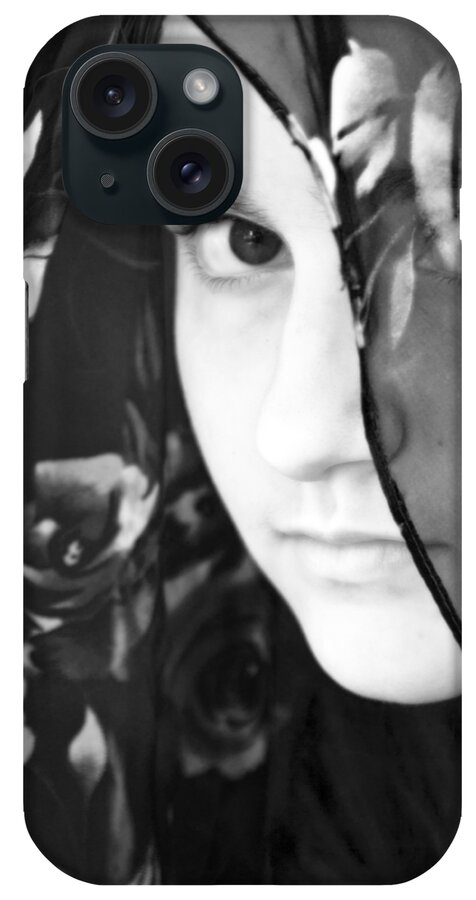 Girl iPhone Case featuring the photograph Girl With A Rose Veil 3 BW by Angelina Tamez