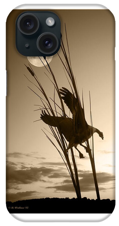 2d iPhone Case featuring the photograph Goose At Dusk - Sepia by Brian Wallace