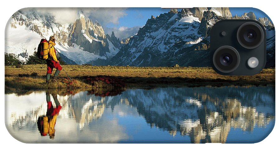 Hhh iPhone Case featuring the photograph Hiker, Cerro Torre And Fitzroy by Colin Monteath