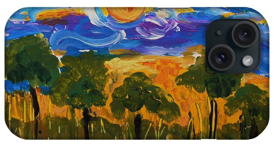 Sun iPhone Case featuring the painting Intense Sky and Landscape by Mary Carol Williams