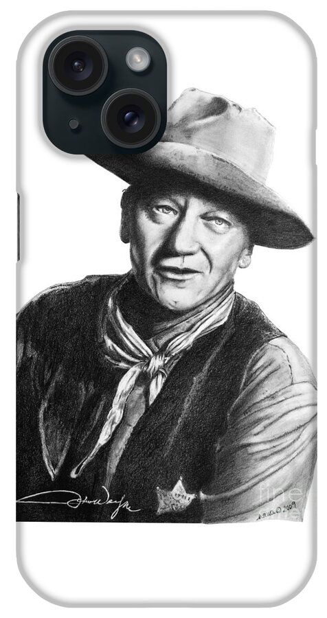 Graphite iPhone Case featuring the drawing John Wayne Sheriff by Marianne NANA Betts