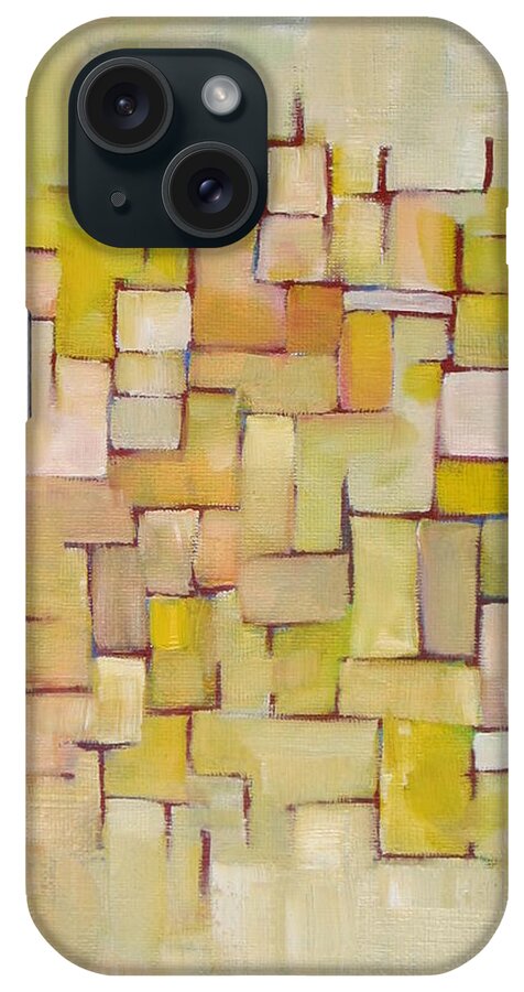 Abstract iPhone Case featuring the painting Line Series Yellow basket weave by Patricia Cleasby