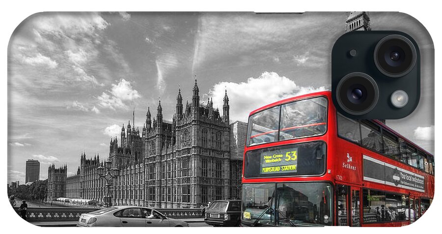 Yhun Suarez iPhone Case featuring the photograph London Big Ben And Red Bus by Yhun Suarez