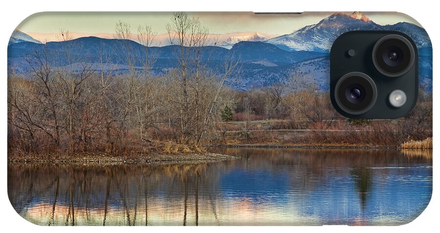 'twin Peaks' Colorado iPhone Case featuring the photograph Longs Peak from Golden Ponds by James BO Insogna