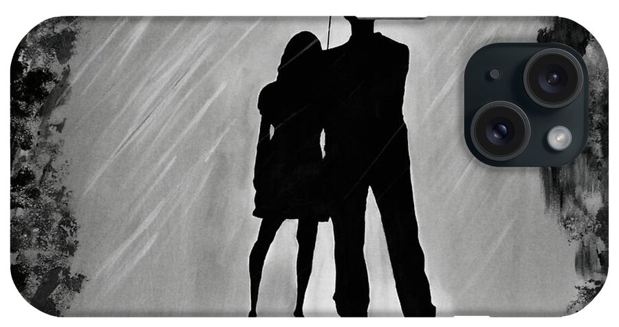 Couple Painting iPhone Case featuring the painting Love in the Rain Series A by Leslie Allen