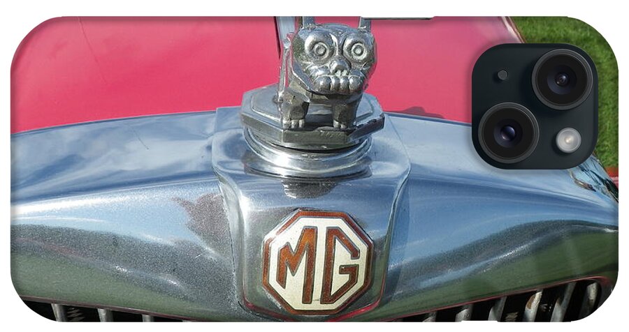 Transportation Car Vintage British Automobile Vehicle Mg Hood Ornament iPhone Case featuring the photograph M G Hood 1 by Anna Ruzsan
