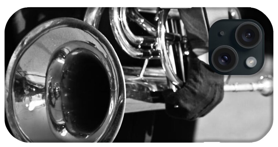 Cornet iPhone Case featuring the photograph Marching Band Horn BW by James BO Insogna