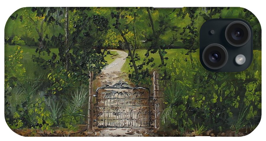 Marjorie Kinnan Rawlings iPhone Case featuring the painting Marjorie's Gate by Larry Whitler