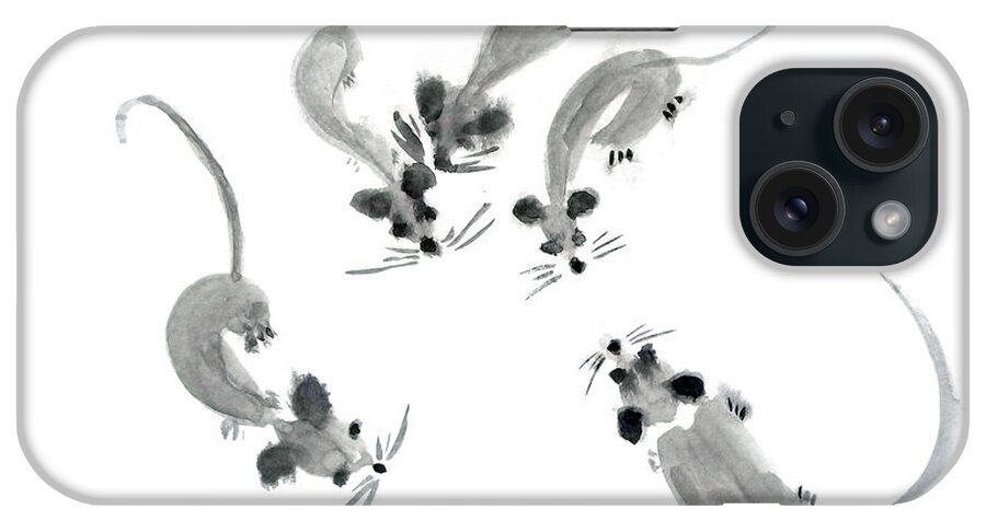Mice iPhone Case featuring the painting Mice - Sumie Style by Yoshiko Mishina