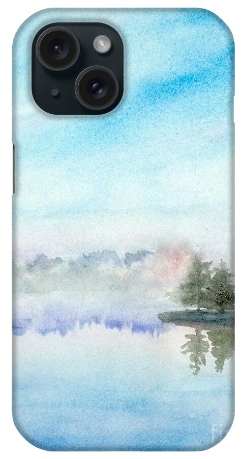 Lakeview iPhone Case featuring the painting Misty Lake by Yoshiko Mishina