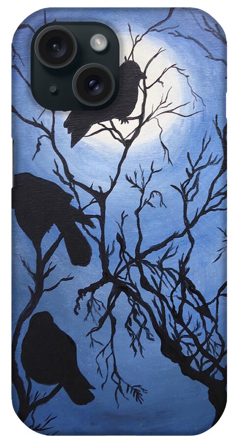 Crows iPhone Case featuring the painting Moonlit Roost by Leslie Manley