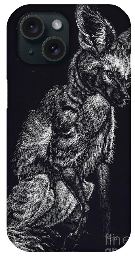 Bat Eared Fox iPhone Case featuring the drawing Mr. Big Ears by Yenni Harrison