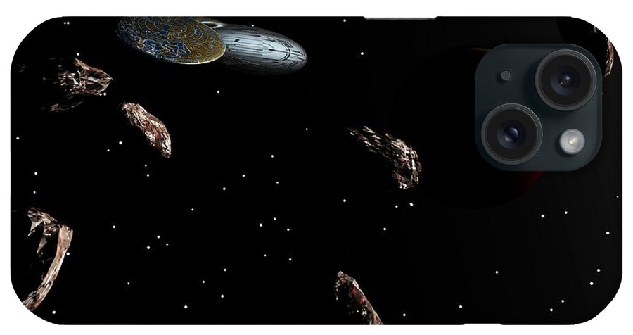 Fine Art iPhone Case featuring the digital art Navigating an Asteroid Field by David Lane