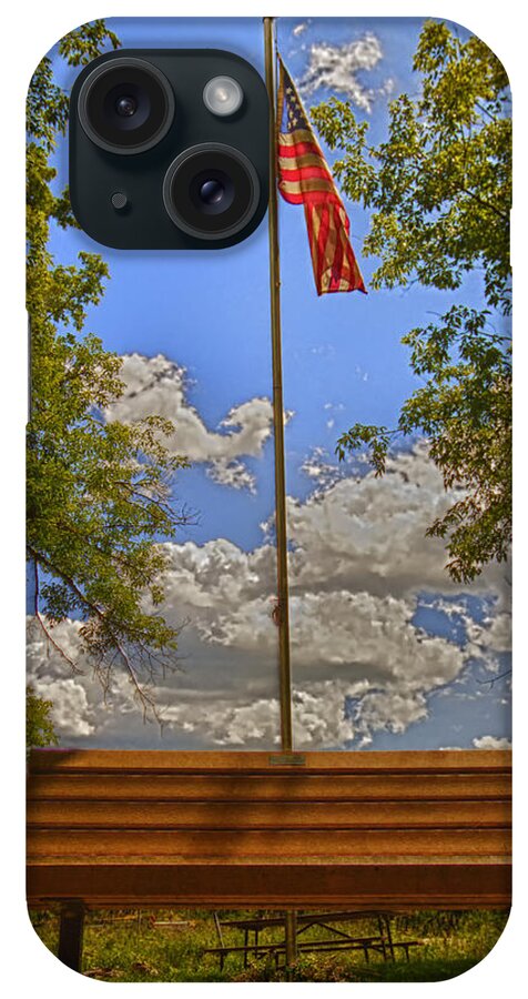 Flag iPhone Case featuring the photograph Old Glory Bench by Bill and Linda Tiepelman