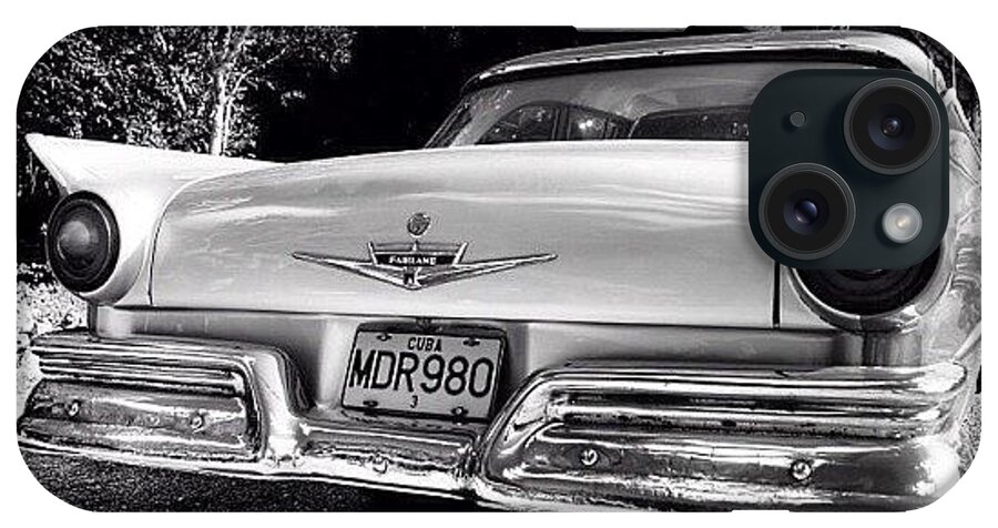 Blackandwhite iPhone Case featuring the photograph #oldcar #vintage #car #cuba #ford by Stan Chashchnikov