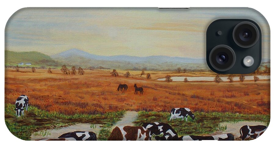 Cors Caron iPhone Case featuring the painting Painting Cows on Cors Caron Tregaron by Edward McNaught-Davis