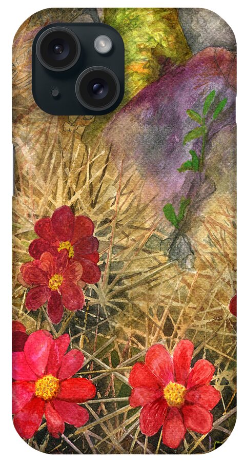 Hedge Hog Cactus In Bloom iPhone Case featuring the painting Palo Verde 'mong the Hedgehogs by Eric Samuelson