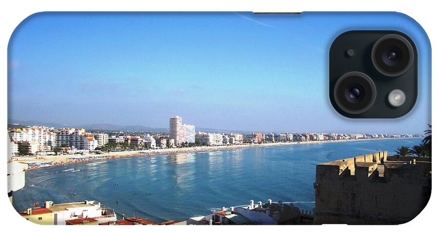 Peniscola iPhone Case featuring the photograph Peniscola Beach Panoramic View Water Reflection At the Mediterranean Water Front Homes in Spain by John Shiron