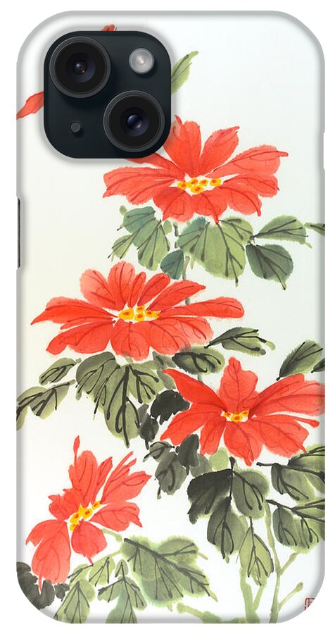 Red Flowers iPhone Case featuring the painting Poinsettias by Yolanda Koh