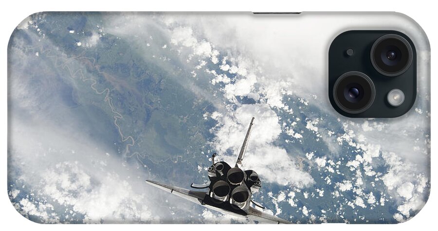 Sts-131 iPhone Case featuring the photograph Rear View Of The Three Main Engines by Stocktrek Images