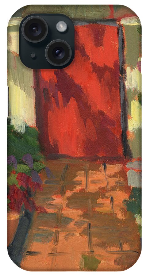 Red Door iPhone Case featuring the painting Red Door - Shadow and Light by Diane McClary