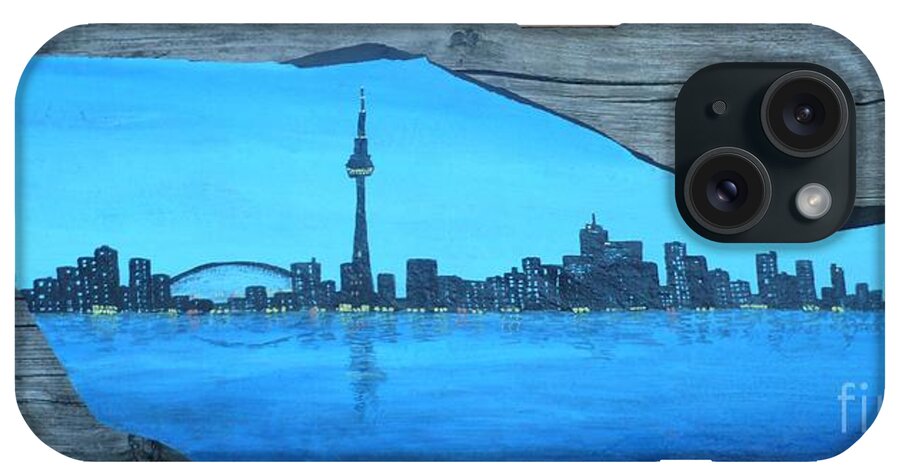 Toronto iPhone Case featuring the painting Rock painting-toronto cn tower skyline by Monika Shepherdson