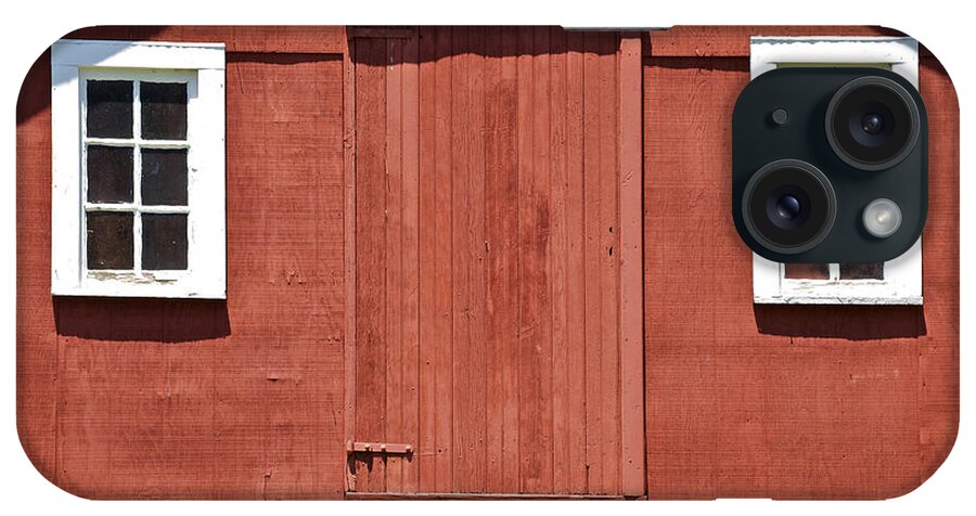 Americana iPhone Case featuring the photograph Rustic Red Barn Door with Two White Wood Windows by David Letts