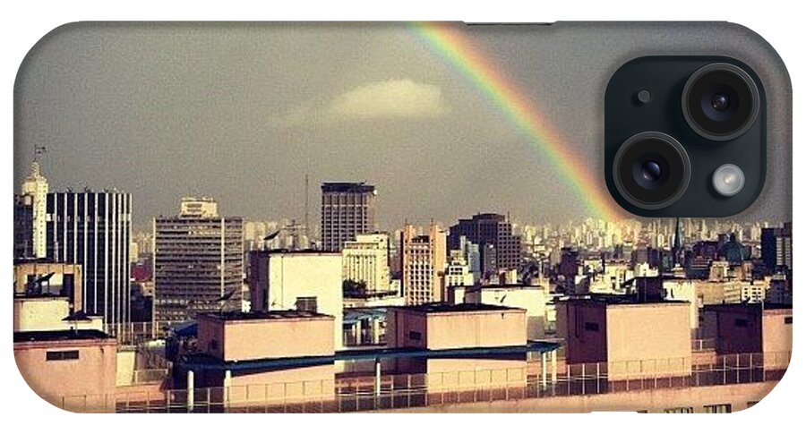 Rainbow iPhone Case featuring the photograph #saopaulo #skyline #rainbow #arcoiris by Odilon Queiroz