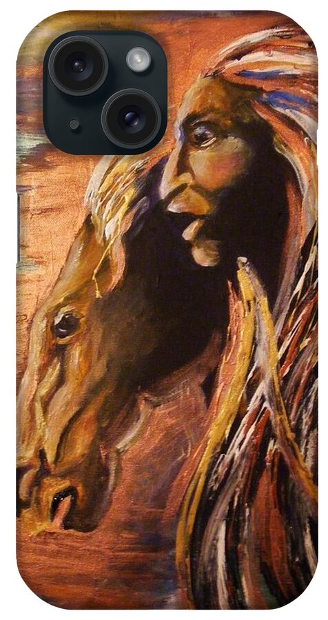 Native American iPhone Case featuring the painting Soul of Wild Horse by Karen Ferrand Carroll
