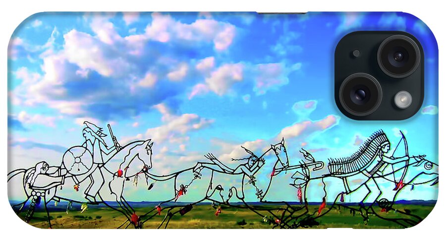 Little Bighorn Indian Memorial iPhone Case featuring the digital art Spirit Warriors - Little Bighorn Battlefield Indian Memorial by Gary Baird