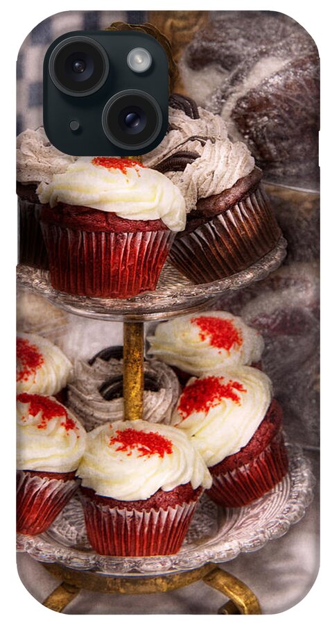 Red iPhone Case featuring the photograph Sweet - Cupcake - How much is that cake in the window by Mike Savad