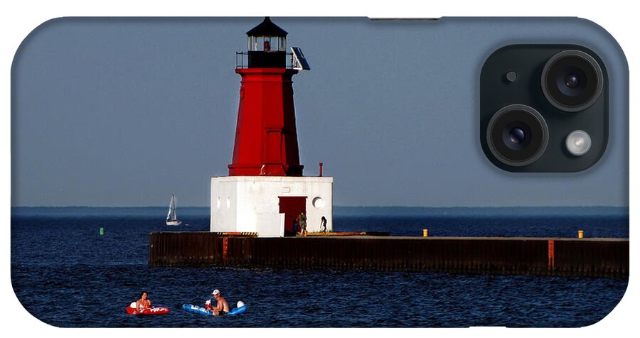 Landscapes iPhone Case featuring the photograph Swimmers At The Lighthouse by Ms Judi