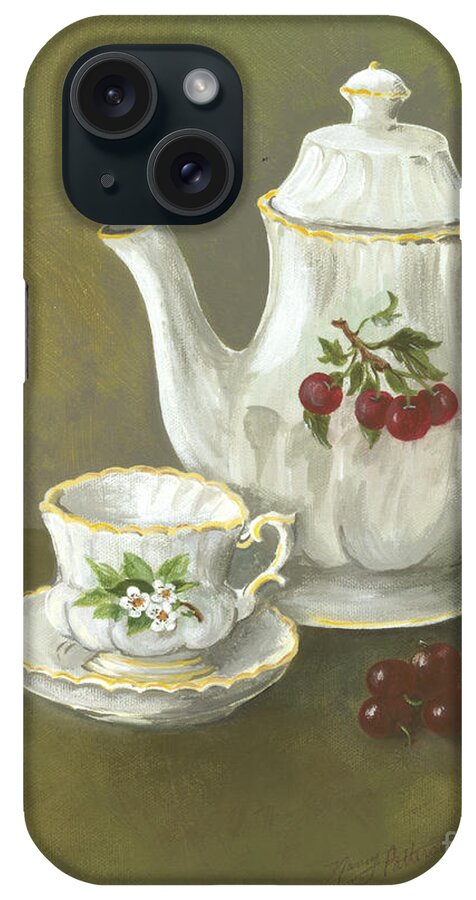 Tea Pot iPhone Case featuring the painting Tea with Cherries by Nancy Patterson