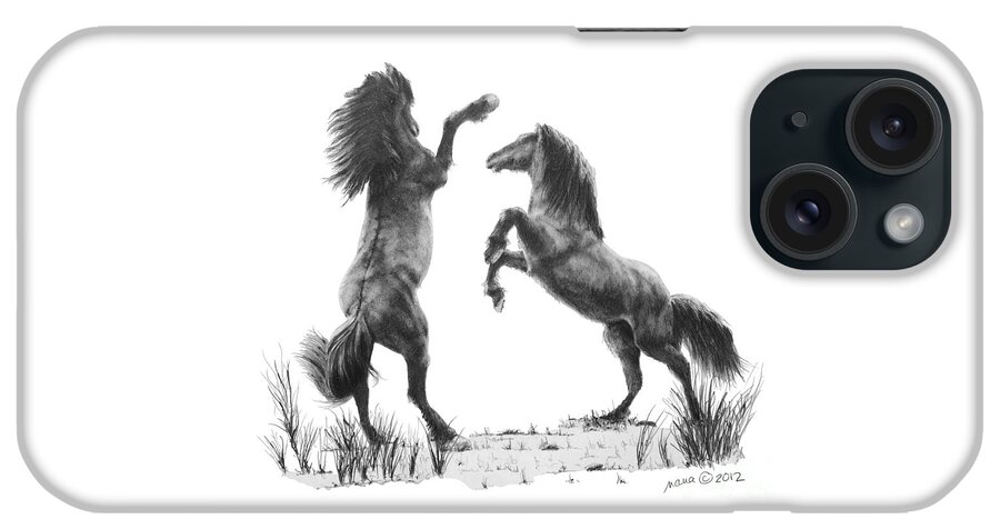 Horse iPhone Case featuring the drawing the Stand by Marianne NANA Betts