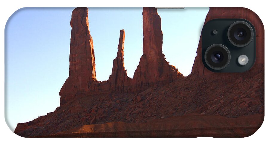 Desert Scene iPhone Case featuring the photograph Three Sisters - Monument Valley by Mike McGlothlen