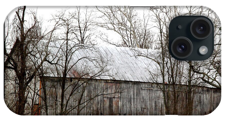 Barn iPhone Case featuring the photograph 'Touch of Red on Gray Barn' by PJQandFriends Photography