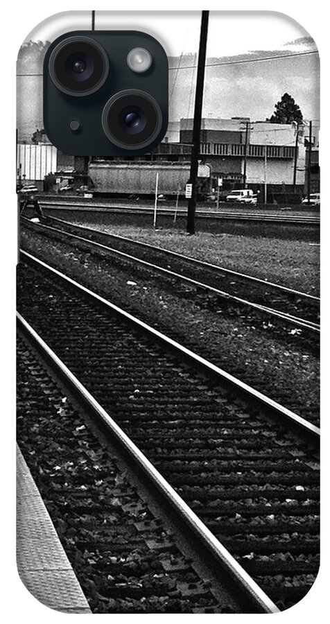 Train Tracks iPhone Case featuring the photograph train tracks - Black and White by Bill Owen