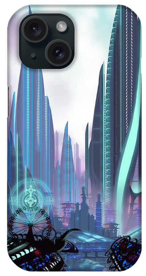 Science Fiction City iPhone Case featuring the painting Transia by James Hill