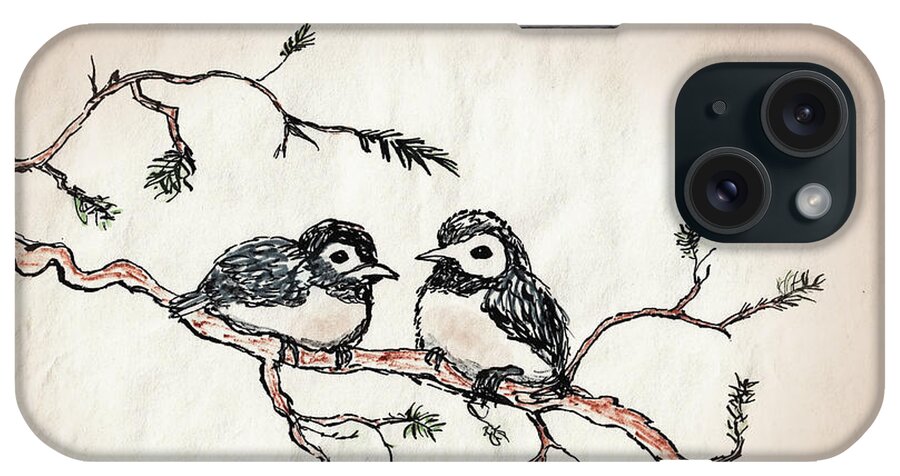 Colored Markers iPhone Case featuring the drawing Two Birds by Wendy McKennon