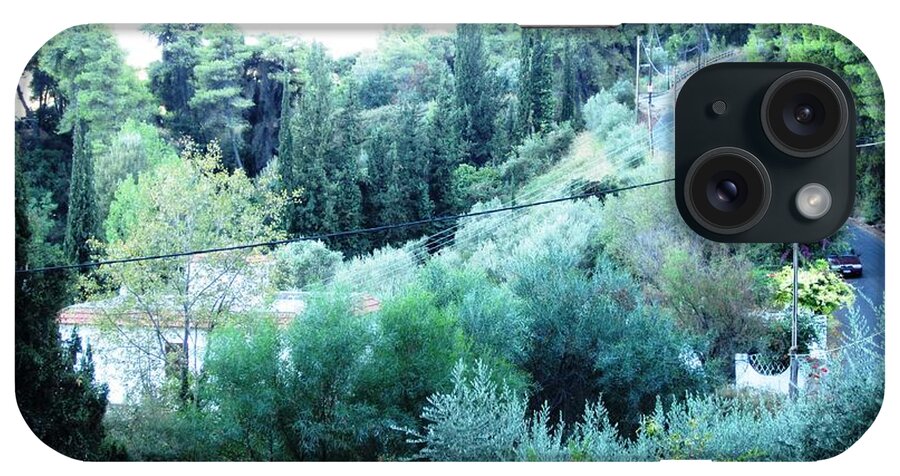Olympia iPhone Case featuring the photograph View of Green Little Forest of Trees and Winding Road in A Village in Olympia Greece by John Shiron