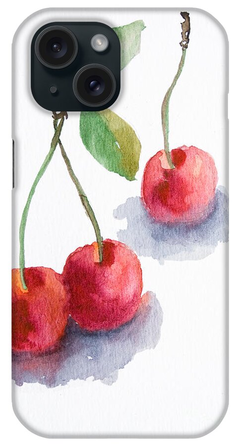 Berry iPhone Case featuring the painting Watercolor cherry by Regina Jershova