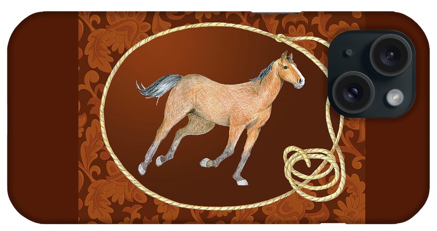 Horse iPhone Case featuring the digital art Western Roundup Running Horse by Alison Stein