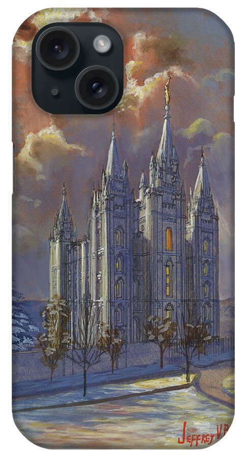 Salt Lake Temple iPhone Case featuring the painting Winter Solace by Jeff Brimley