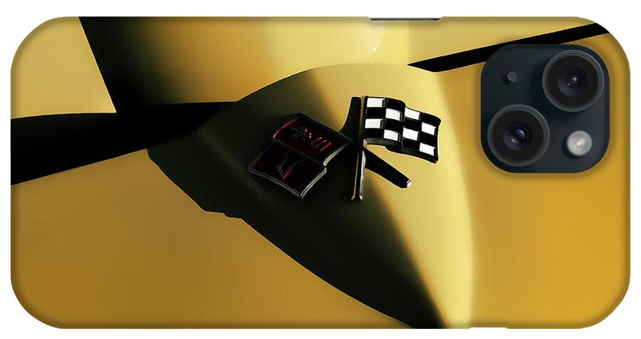 Classic iPhone Case featuring the digital art Yellow Vette Badge by Douglas Pittman