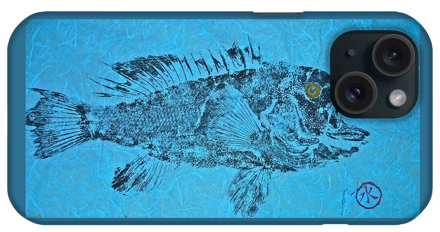 Gyotaku iPhone Case featuring the mixed media Black Sea Bass - Rockfish - Grouper by Jeffrey Canha