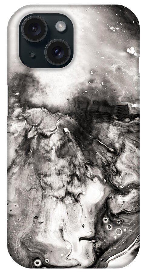 Abstract iPhone Case featuring the painting Dove - Black and white Abstract Mixed Media Painting by Modern Abstract
